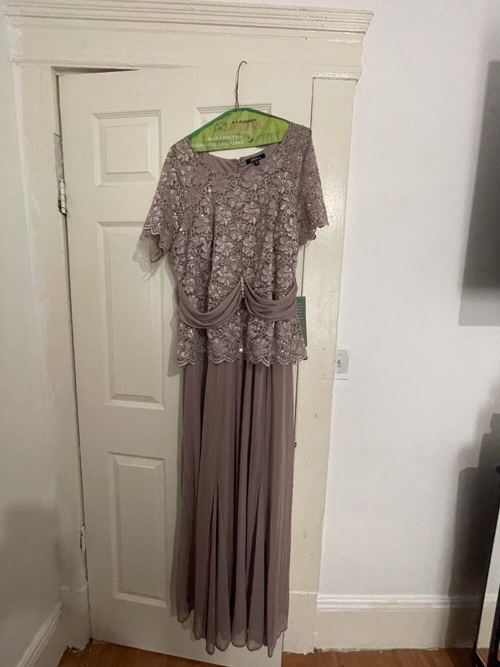 ONYX Nite Plus Size 20W Taupe Metallic Lace Mock Gown